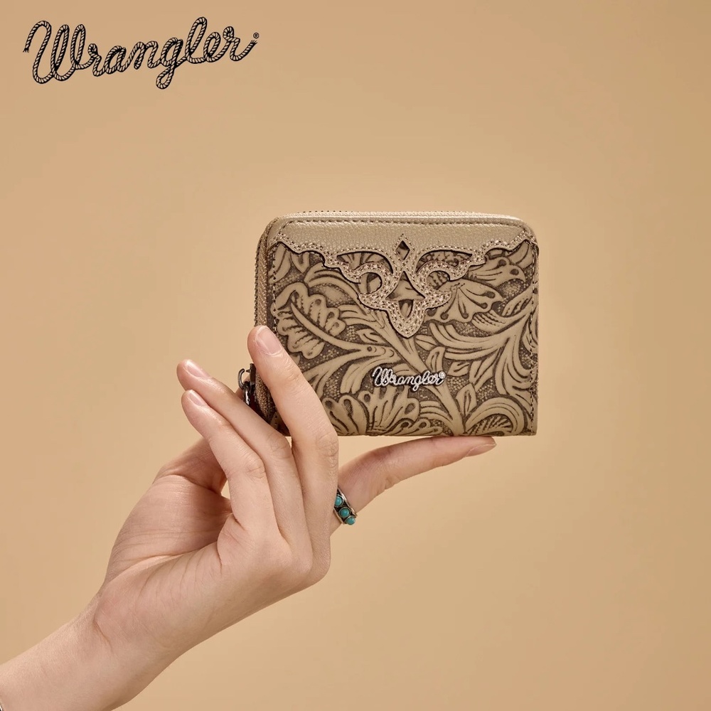 Wrangler Tooled Zip-Around Wallet Khaki - Picture 4 of 6